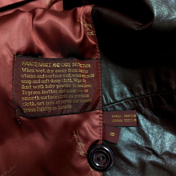 Etienne Aigner Womens Burgundy Genuine Leather Blazer Jacket Size 8 - Picture 4 of 10